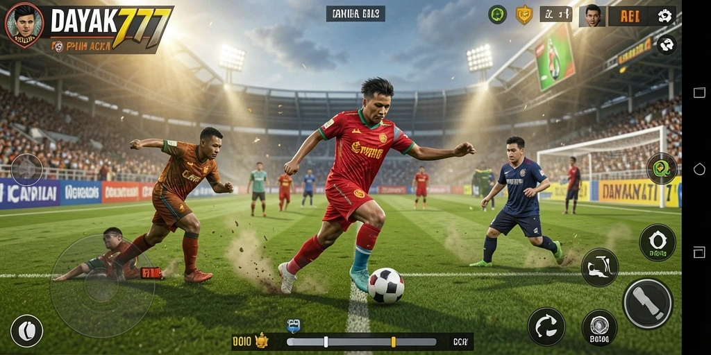 Tampilan gameplay seru dalam dunia sepak bola yang menegangkan.