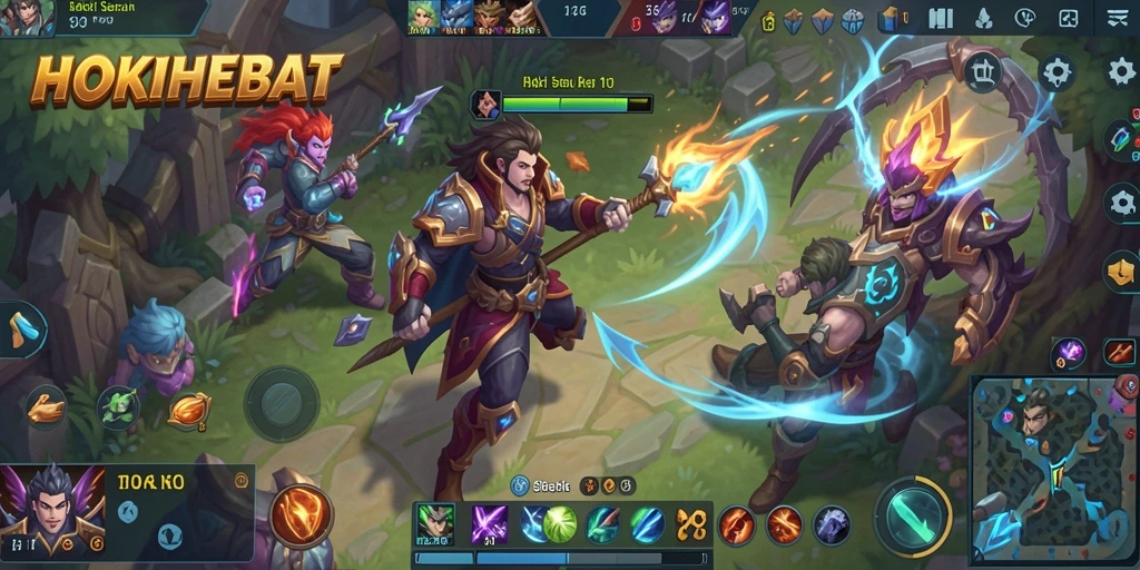 Tampilan seru gameplay HOKIHEBAT dalam aksi MOBA.