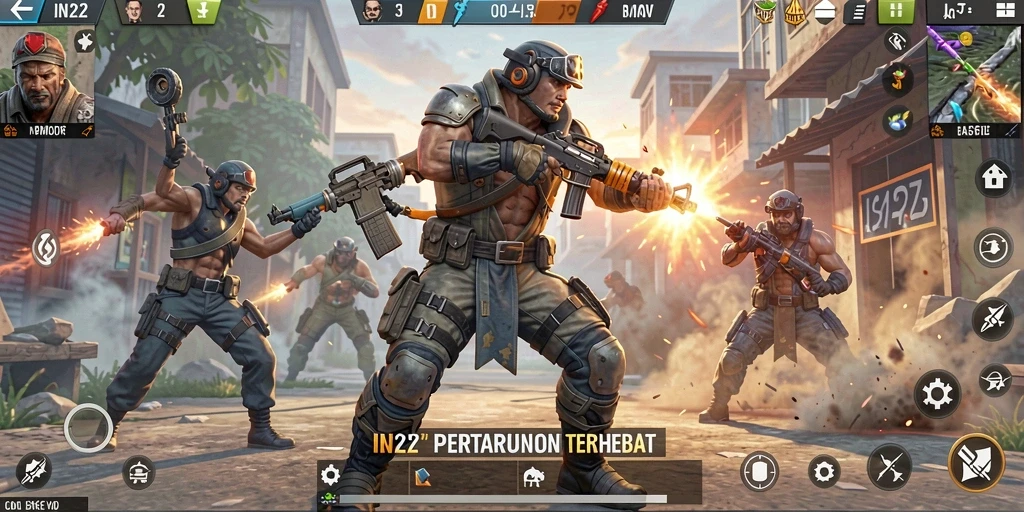 Tangkapan layar gameplay IN22 yang menampilkan aksi seru Battle Royale.