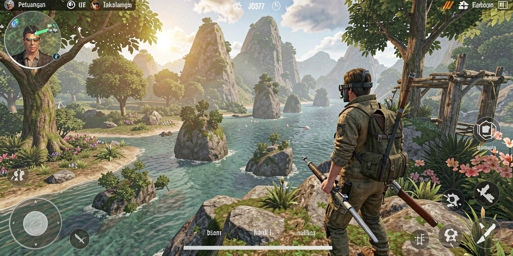 Screenshot gameplay JOS77 yang menampilkan dunia terbuka yang luas dan interaksi pemain.