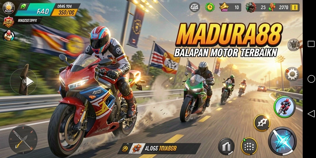 Screenshot MADURA88 menunjukkan aksi balapan motor yang mendebarkan.