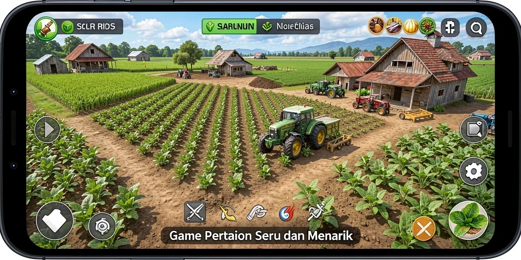 Screenshot gameplay RK55 menampilkan aktivitas bercocok tanam yang seru.