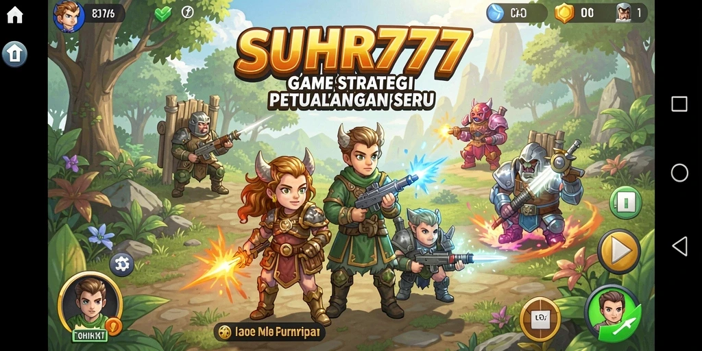 Screenshot menunjukkan strategi dan pertempuran seru dalam SUHU777.