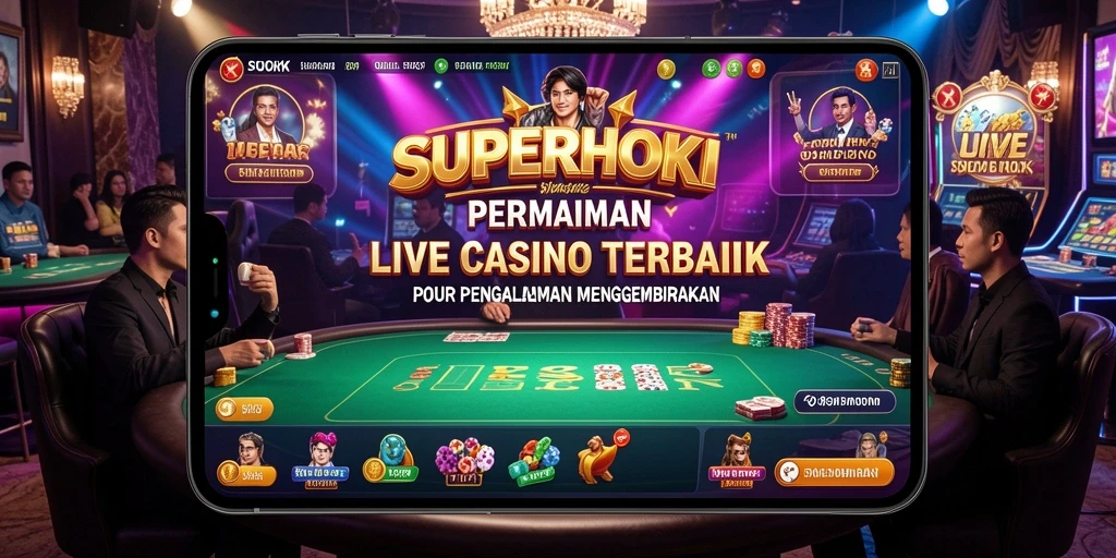 Screenshot gameplay SUPERHOKI menampilkan dealer langsung dalam suasana kasino yang nyata.